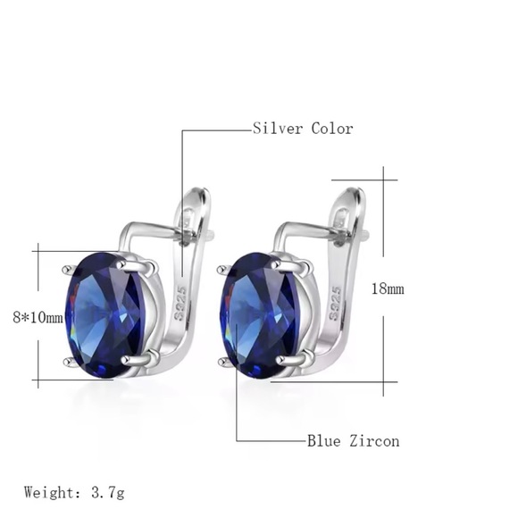 💙 Oval Blue Natural Zircon Stud Earrings - Picture 4 of 6